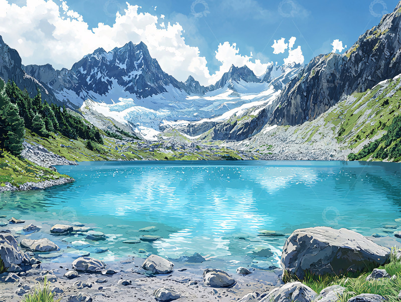 高清大图下载【趣麦麦图】雪山湖泊风景