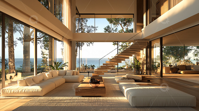 高清大图下载【趣麦麦图】现代简约海景别墅客厅