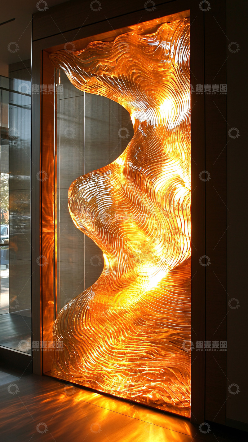 高清大图下载【趣麦麦图】金黄色波浪纹理装饰板