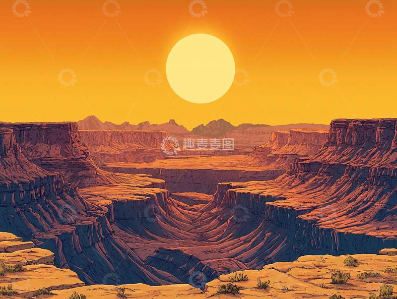 高清大图下载【趣麦麦图】日落峡谷壮丽景色