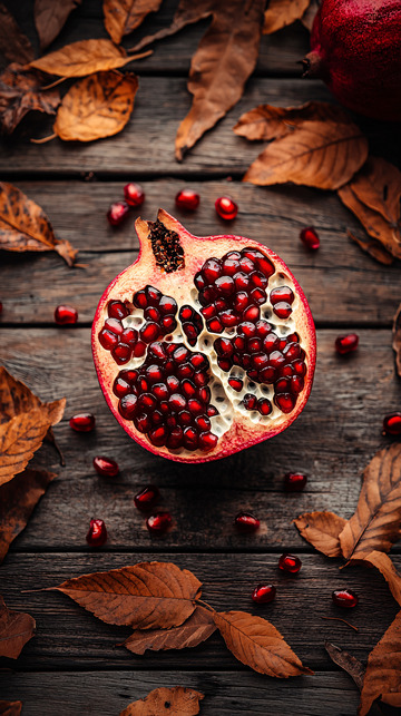 秋日石榴木质背景