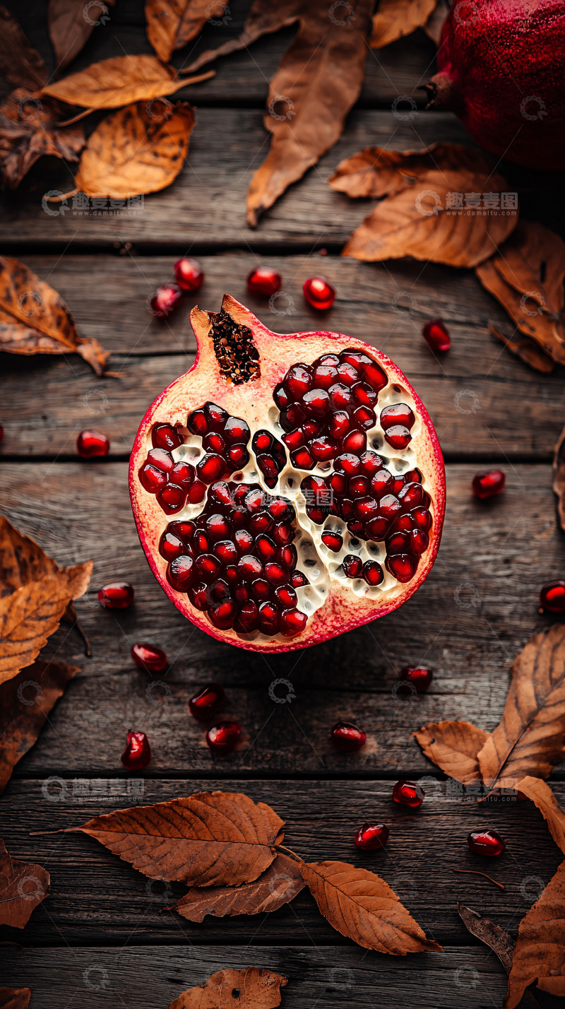 高清大图下载【趣麦麦图】秋日石榴木质背景