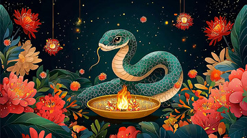 暗夜花丛中的绿蛇