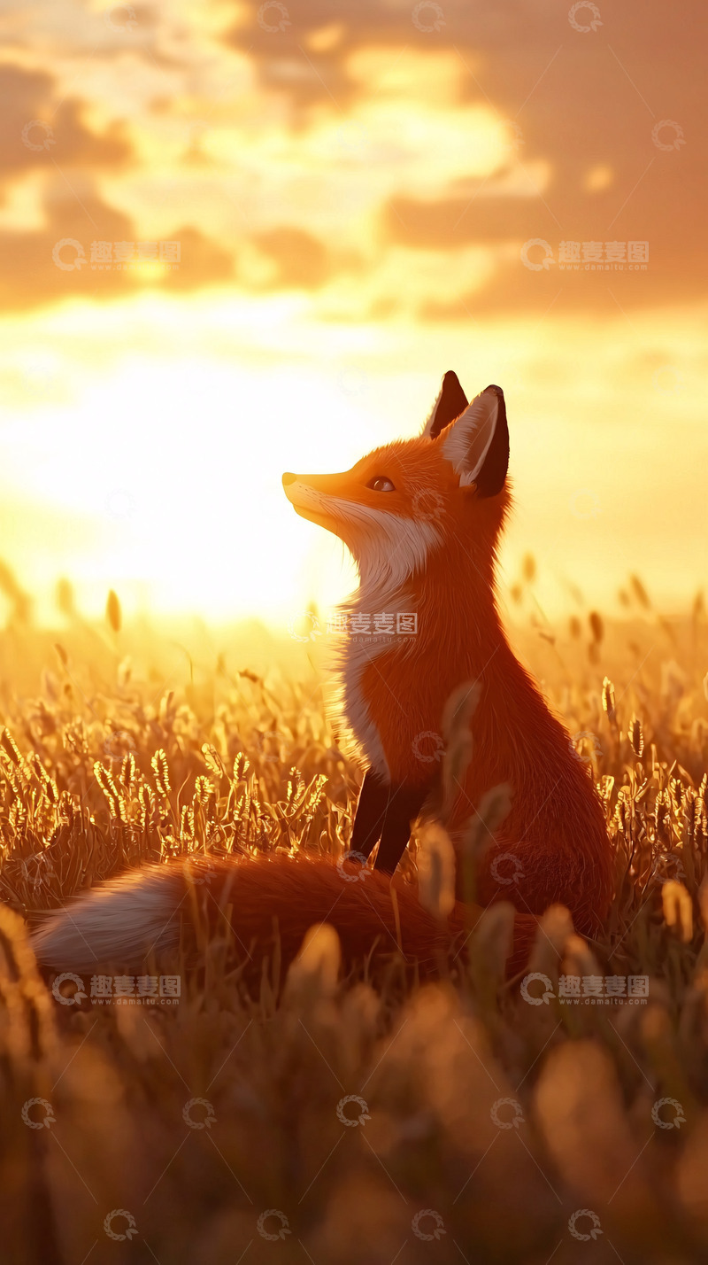 高清大图下载【趣麦麦图】夕阳下的小狐狸