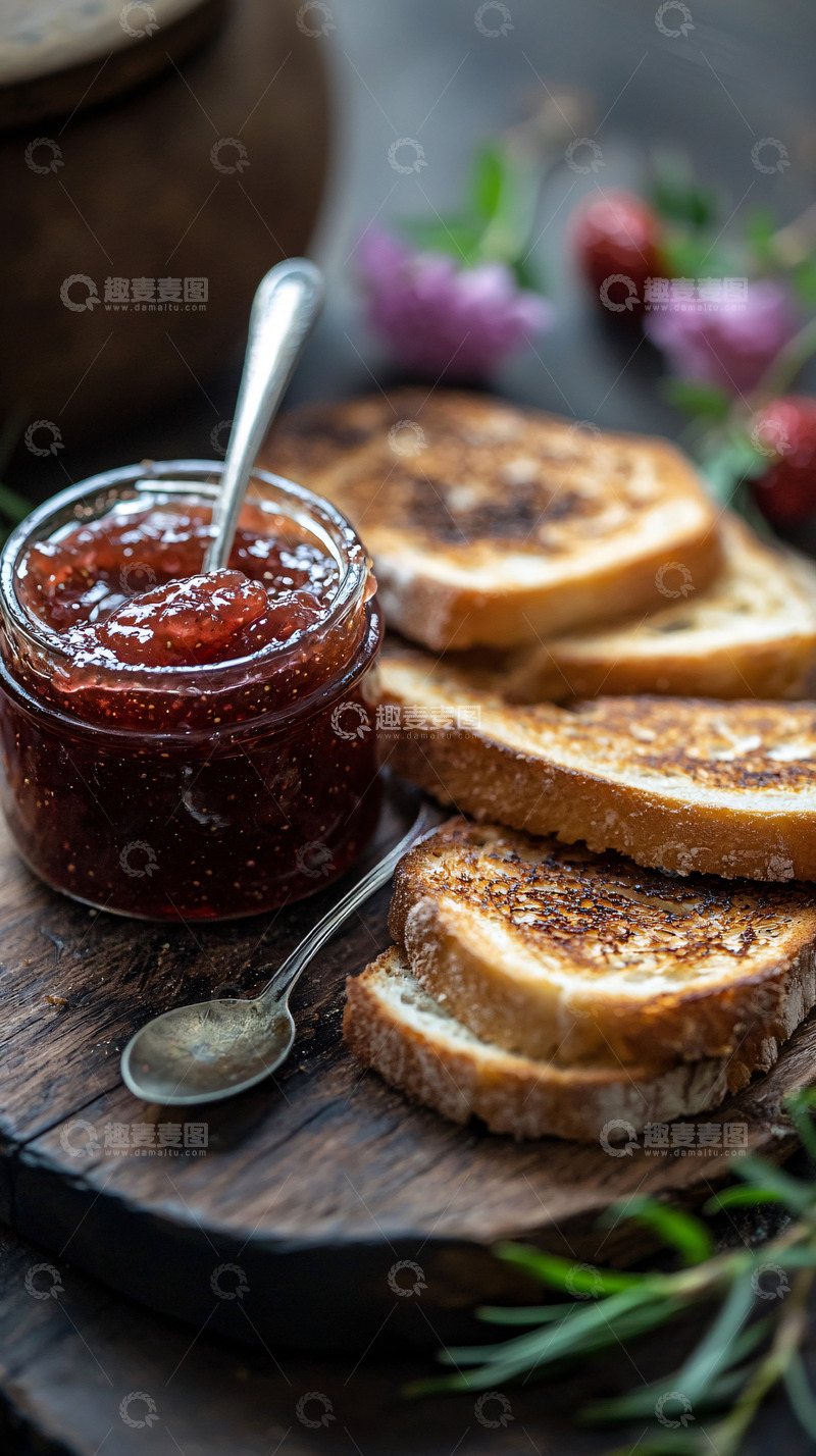 高清大图下载【趣麦麦图】草莓果酱吐司早餐