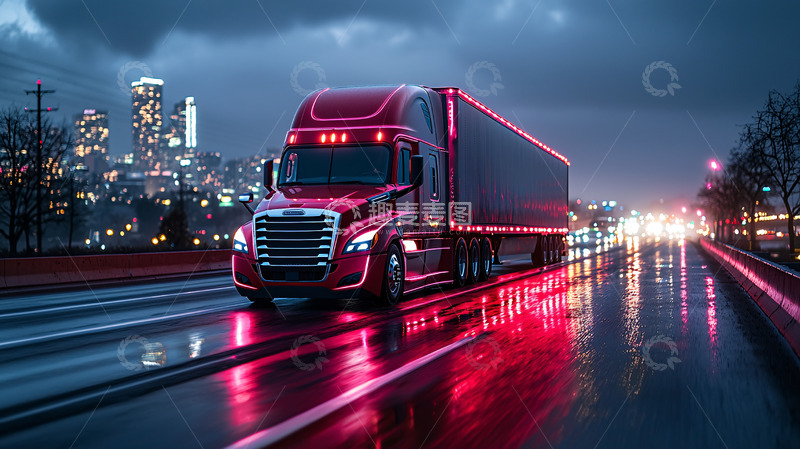 高清大图下载【趣麦麦图】夜晚城市公路卡车