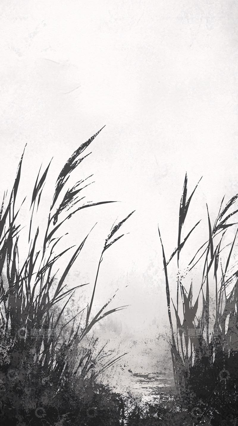 高清大图下载【趣麦麦图】水墨画风格芦苇