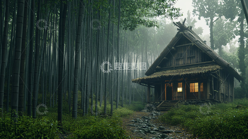 高清大图下载【趣麦麦图】竹林小屋