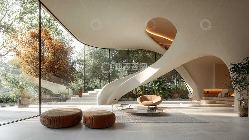 高清大图下载【趣麦麦图】曲线型现代建筑室内
