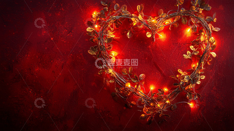 高清大图下载【趣麦麦图】红色背景爱心灯串