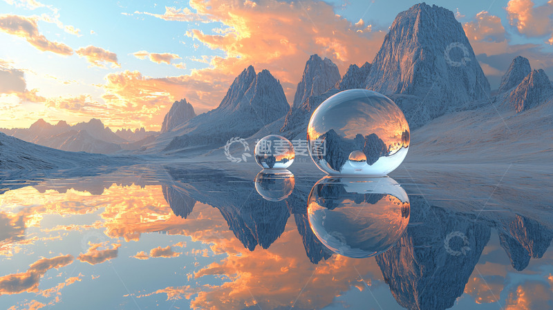 高清大图下载【趣麦麦图】梦幻山峰水晶球倒影