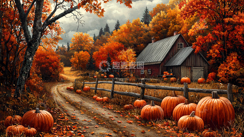 高清大图下载【趣麦麦图】秋季农场小屋