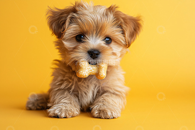 高清大图下载【趣麦麦图】可爱的小狗叼着狗饼干