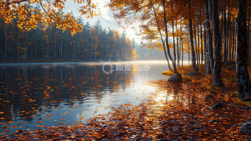 高清大图下载【趣麦麦图】秋日湖边森林景色