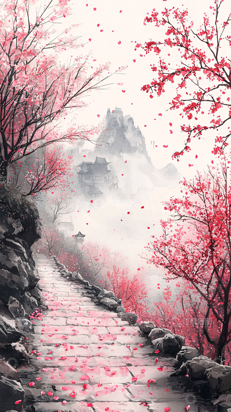 高清大图下载【趣麦麦图】唯美樱花山路