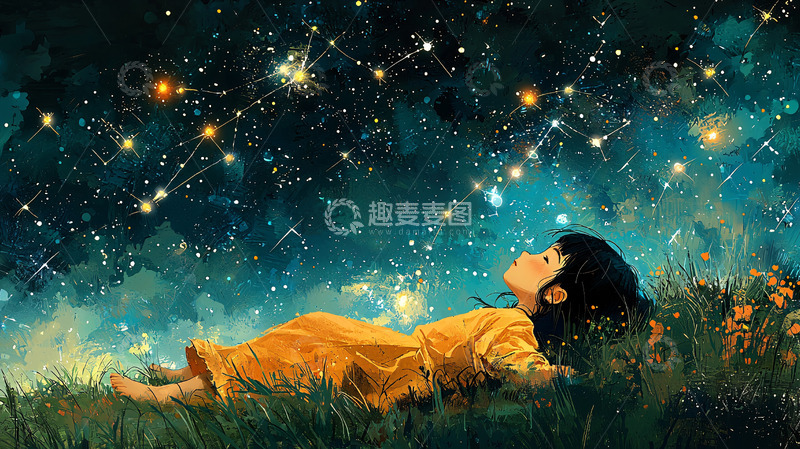 高清大图下载【趣麦麦图】女孩仰望星空