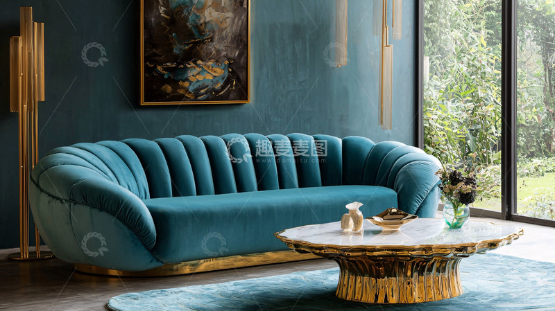 高清大图下载【趣麦麦图】蒂芙尼蓝丝绒沙发