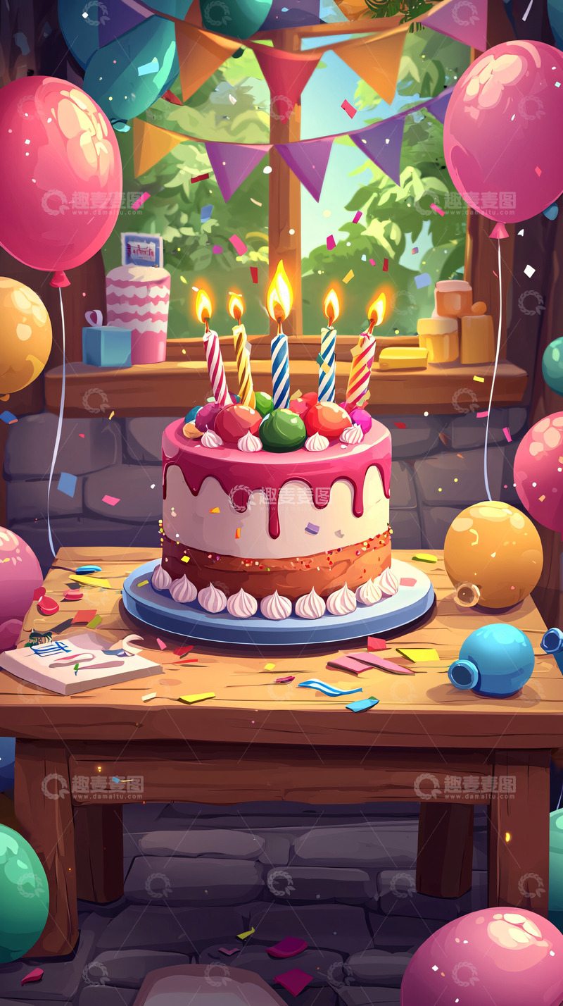高清大图下载【趣麦麦图】生日蛋糕庆祝场景
