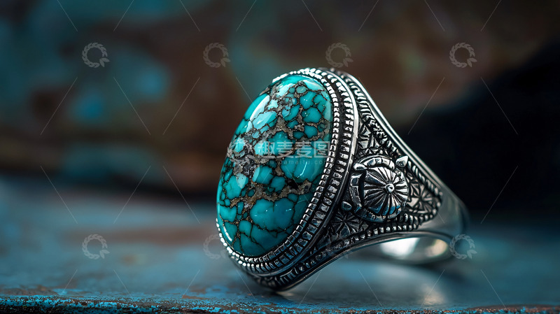 高清大图下载【趣麦麦图】复古绿松石男士戒指