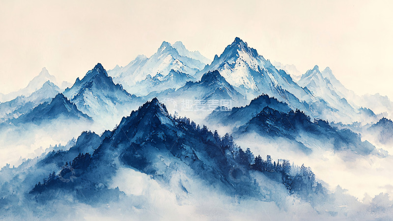 高清大图下载【趣麦麦图】水墨蓝调山峰