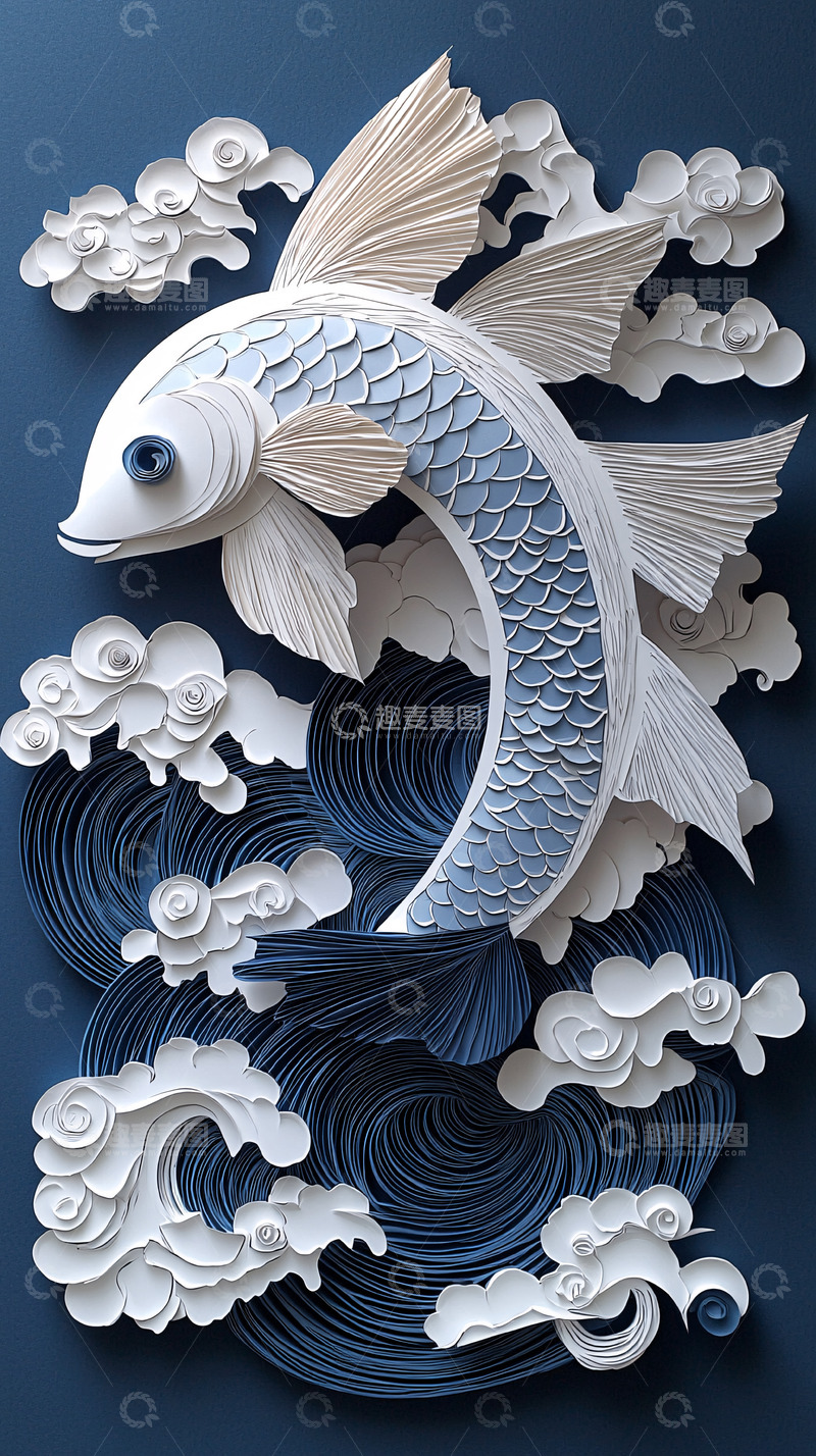 高清大图下载【趣麦麦图】纸艺锦鲤跃水而出