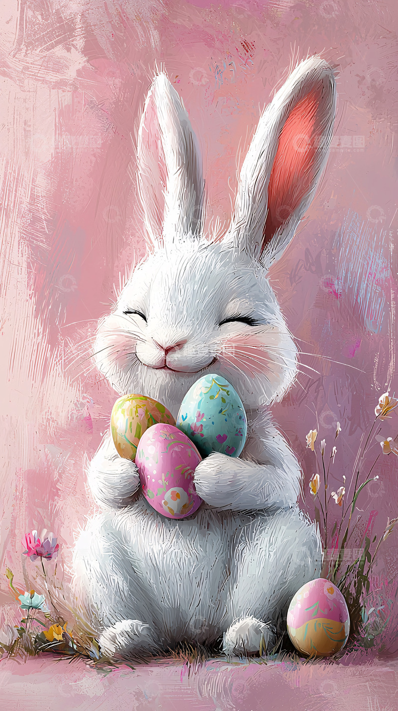 高清大图下载【趣麦麦图】粉红色背景的可爱兔子