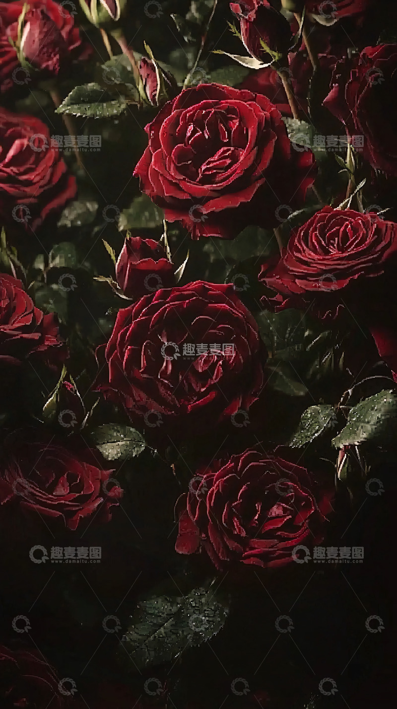 高清大图下载【趣麦麦图】深红玫瑰花丛