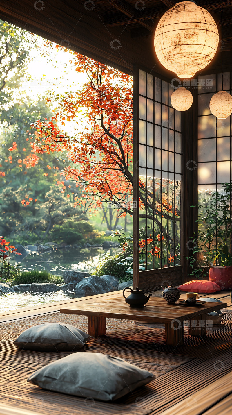 高清大图下载【趣麦麦图】日式庭院窗边茶室