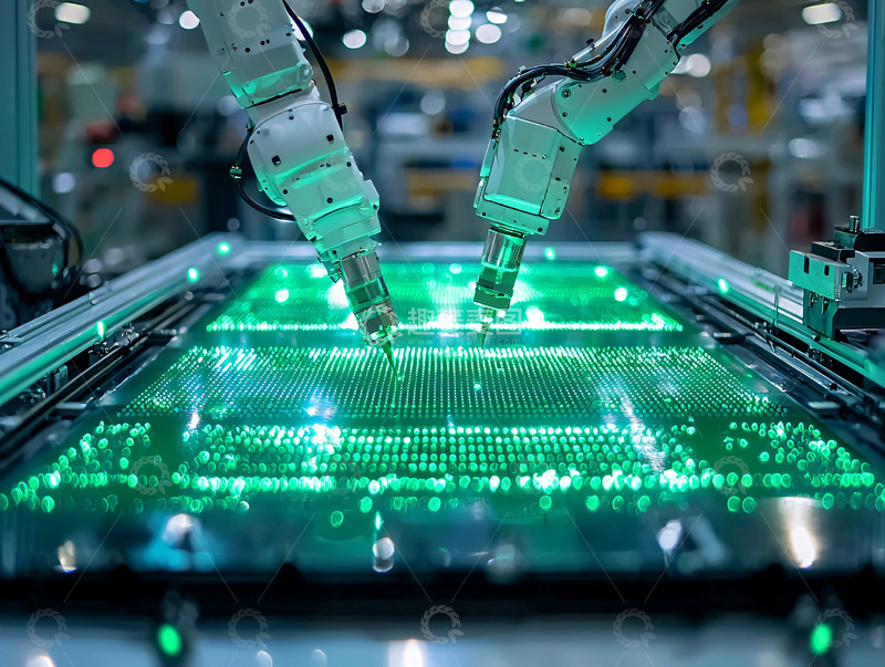 高清大图下载【趣麦麦图】机械臂在绿色显示屏上工作