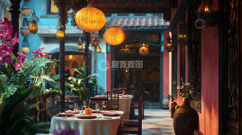 高清大图下载【趣麦麦图】越南古镇餐厅夜景