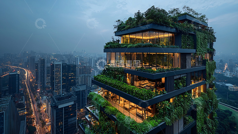 高清大图下载【趣麦麦图】绿植覆盖的高层建筑