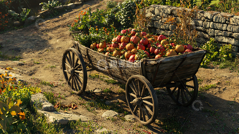 高清大图下载【趣麦麦图】乡村木制马车装满苹果