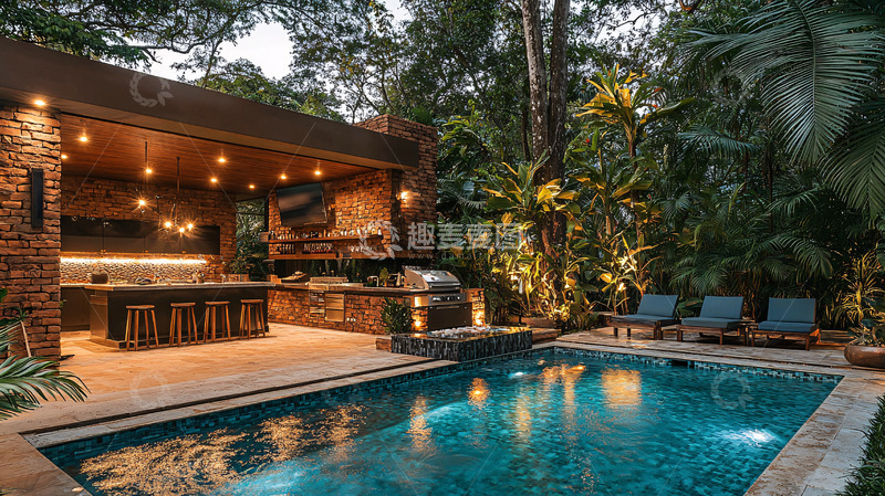 高清大图下载【趣麦麦图】户外厨房泳池