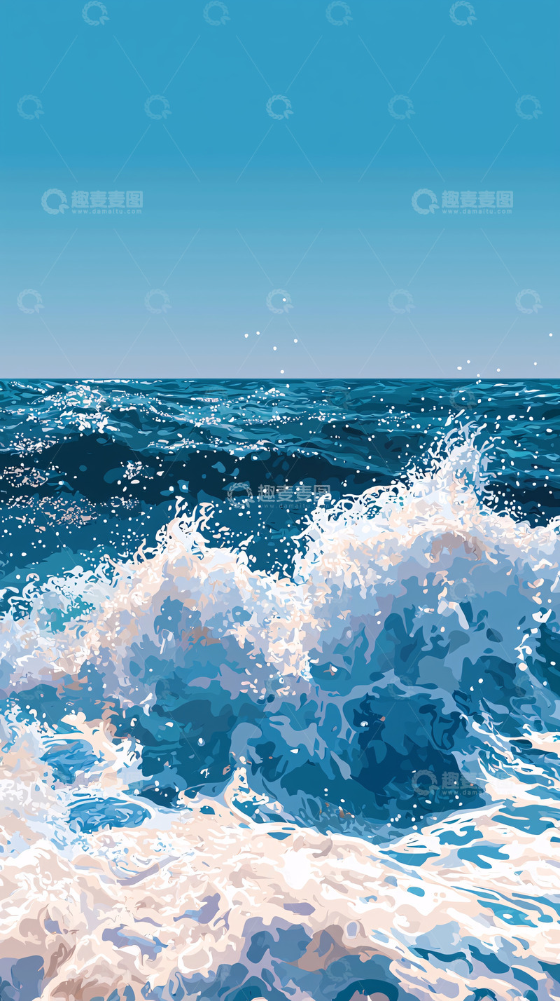 高清大图下载【趣麦麦图】蓝色海浪拍打海岸