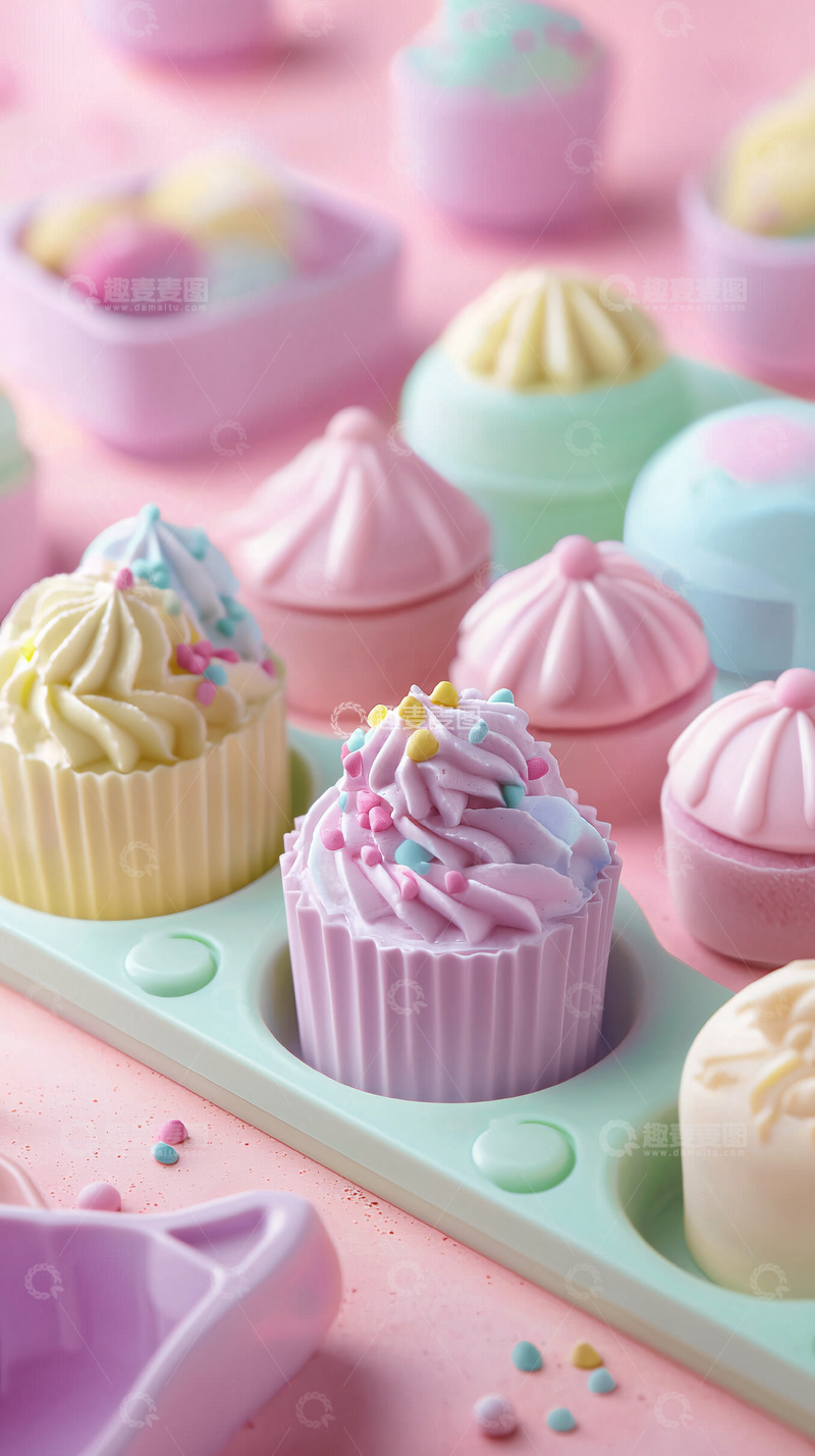 高清大图下载【趣麦麦图】马卡龙色系杯子蛋糕