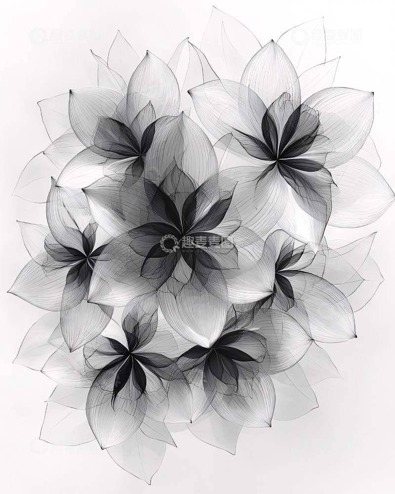高清大图下载【趣麦麦图】黑白花卉