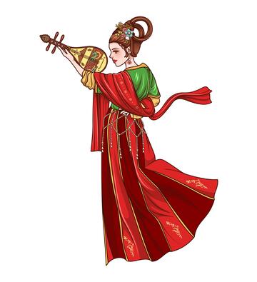 神女反弹琵琶飞天人物插画
