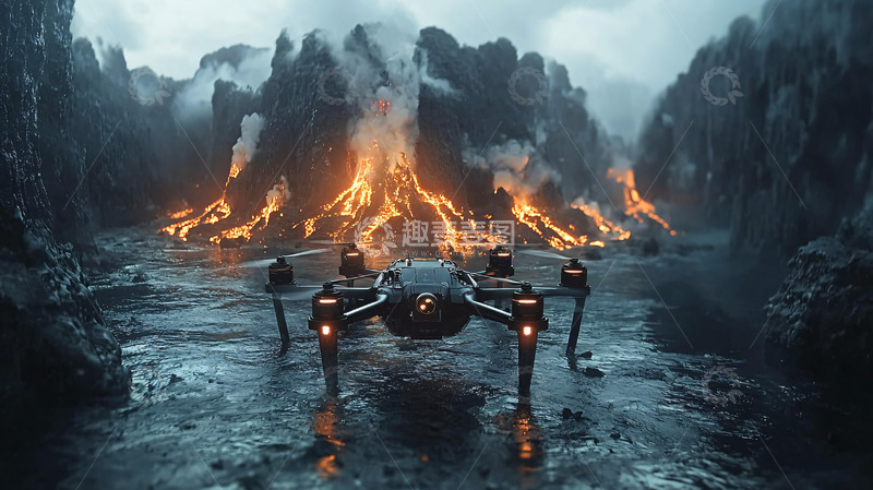 高清大图下载【趣麦麦图】火山岩浆无人机