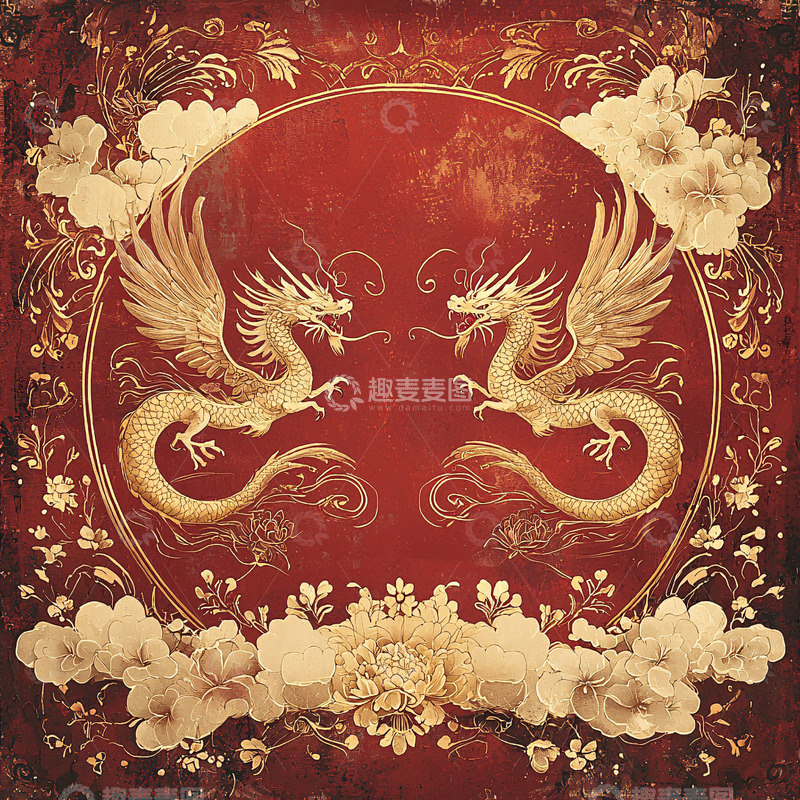 红底金龙纹样图案