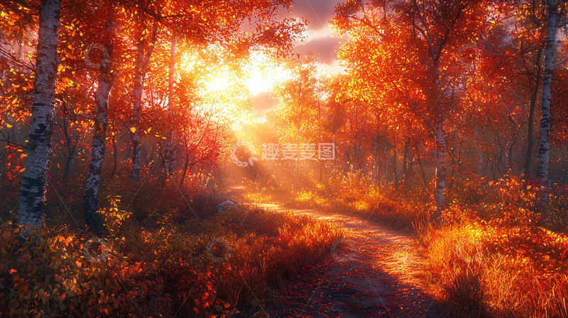 高清大图下载【趣麦麦图】秋季森林日落