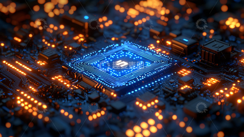 高清大图下载【趣麦麦图】蓝色光效芯片电路板