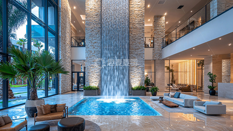 高清大图下载【趣麦麦图】现代酒店大堂水景设计