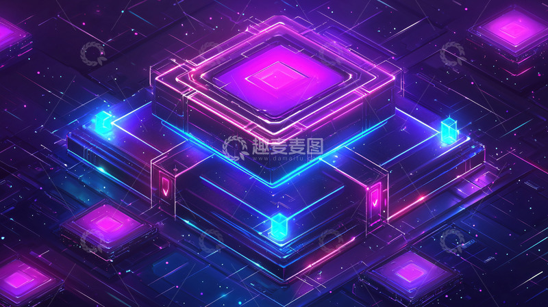 高清大图下载【趣麦麦图】紫色蓝色科技感方块