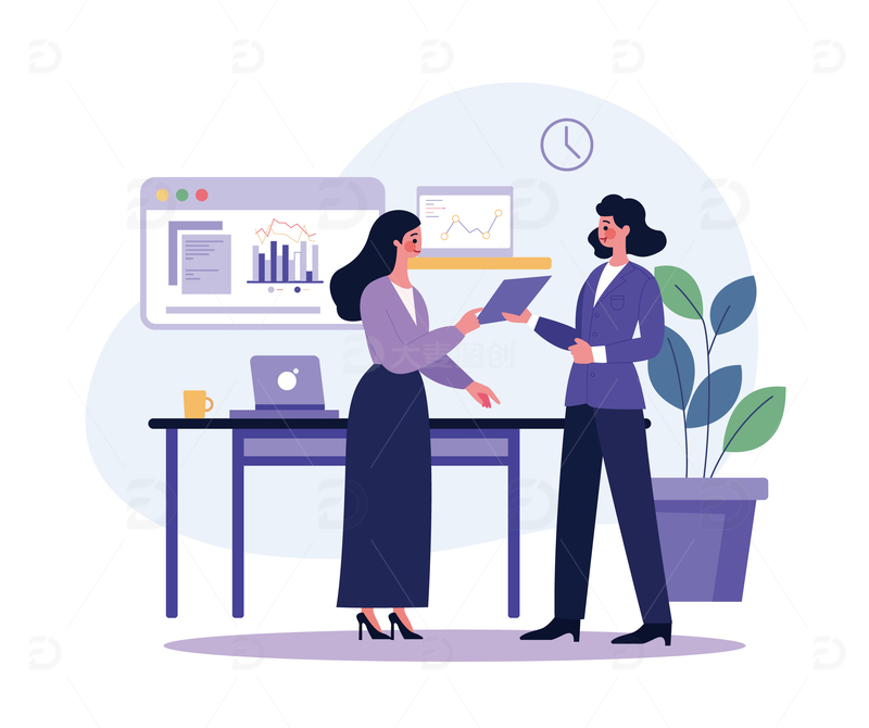 扁平风商务矢量办公室人物插画