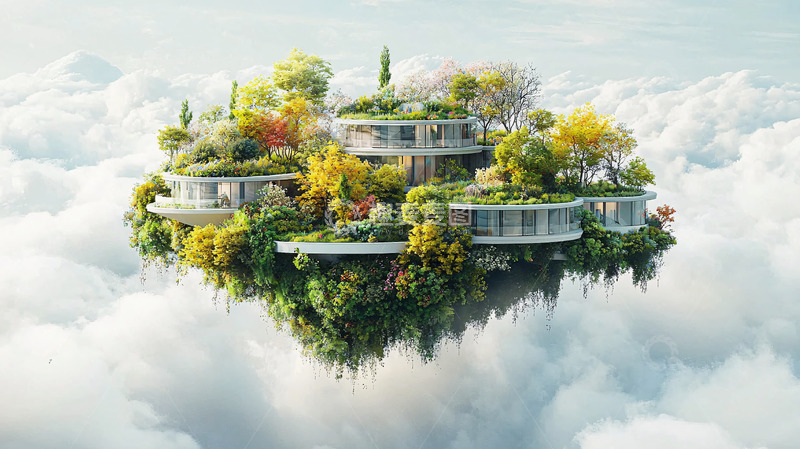 高清大图下载【趣麦麦图】云端花园城市