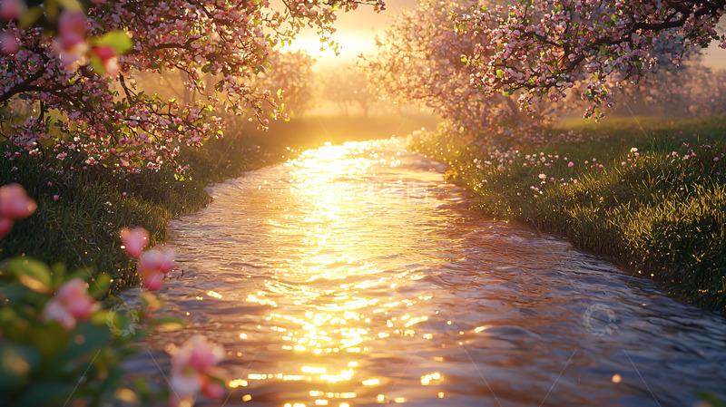 高清大图下载【趣麦麦图】春日阳光下的小溪流水