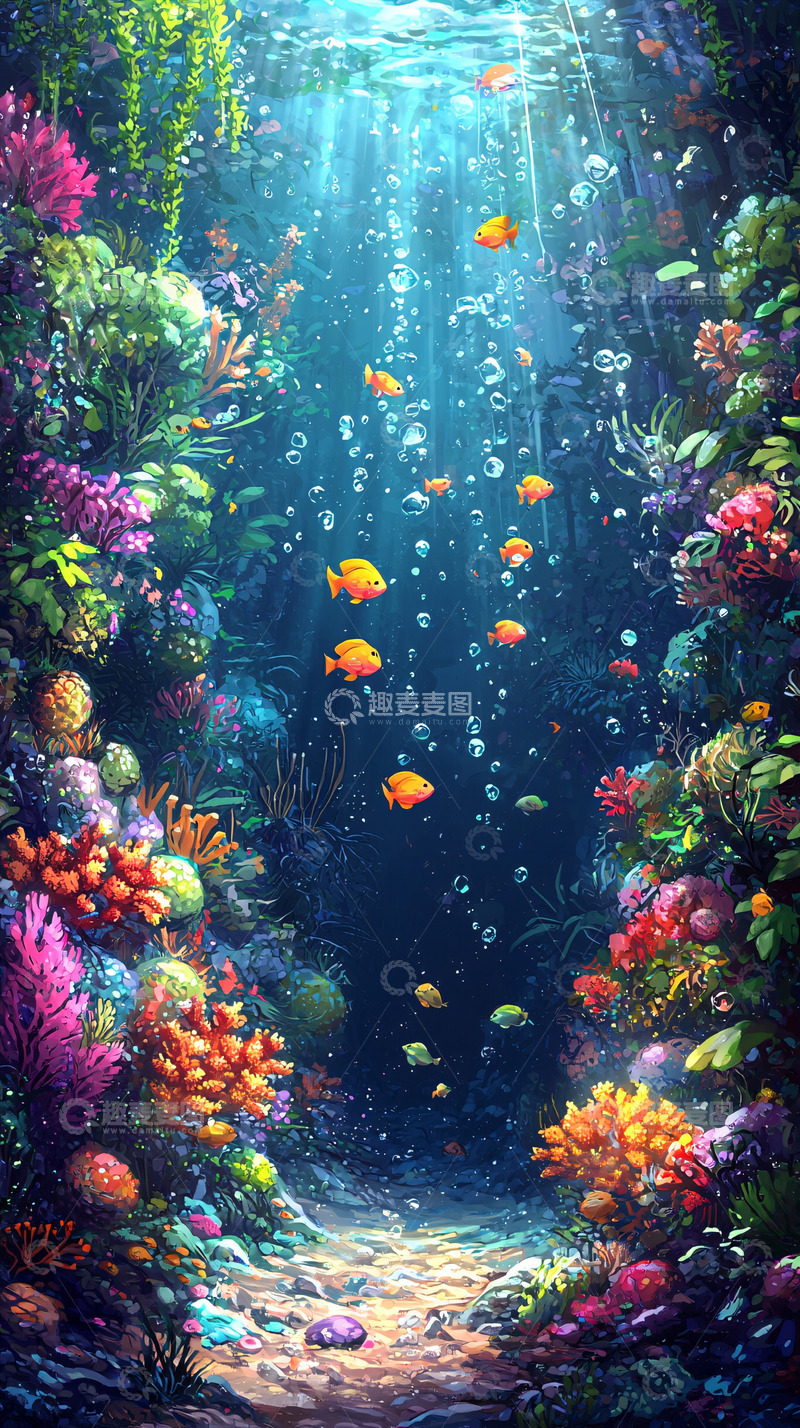 高清大图下载【趣麦麦图】海底珊瑚鱼群