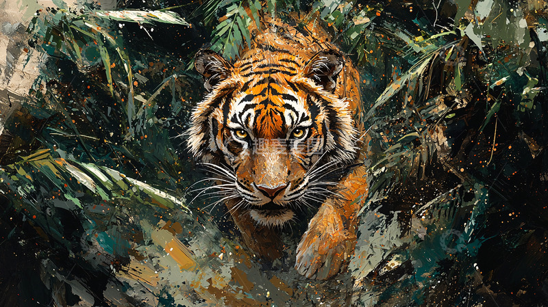 高清大图下载【趣麦麦图】-丛林猛虎逼近