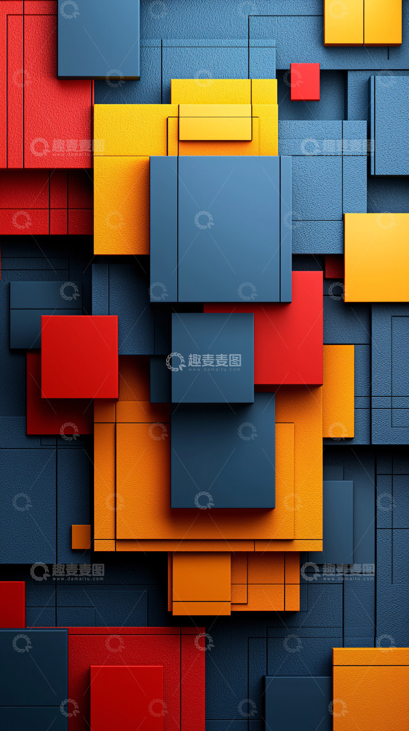 高清大图下载【趣麦麦图】红蓝黄色块堆叠背景