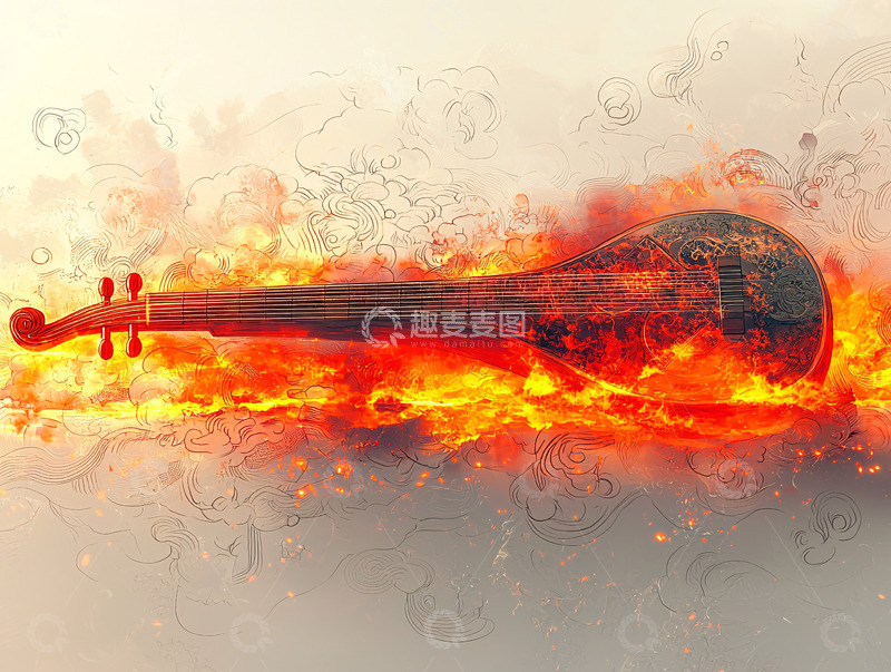 高清大图下载【趣麦麦图】燃烧的火焰小提琴